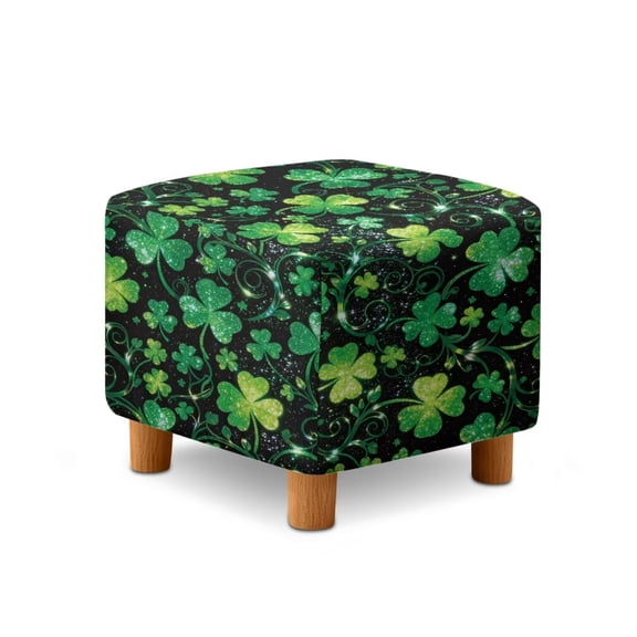 TSOVTHRID Shamrock Leaf Print Stretch Ottoman Cover Square Folding Storage Stool Furniture Protector Soft Slipcover for Living Room St. Patrick's Day Decor with Elastic Bottom