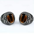 thumbnail image 4 of HOOUN Vintage Coffee Stone Ring Stainless Steel Men's Gothic Pattern Tiger Cat Eye Ring-8, 4 of 4