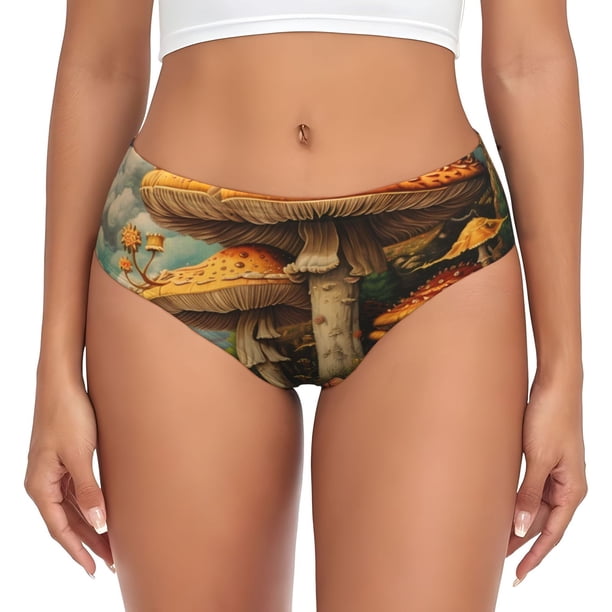 Fotbe Vintage Cloud Mushroom Calzones Estampados para Mujer – Ropa Interior de Algodón, Cómoda, Suave y Elástica-3X-Large