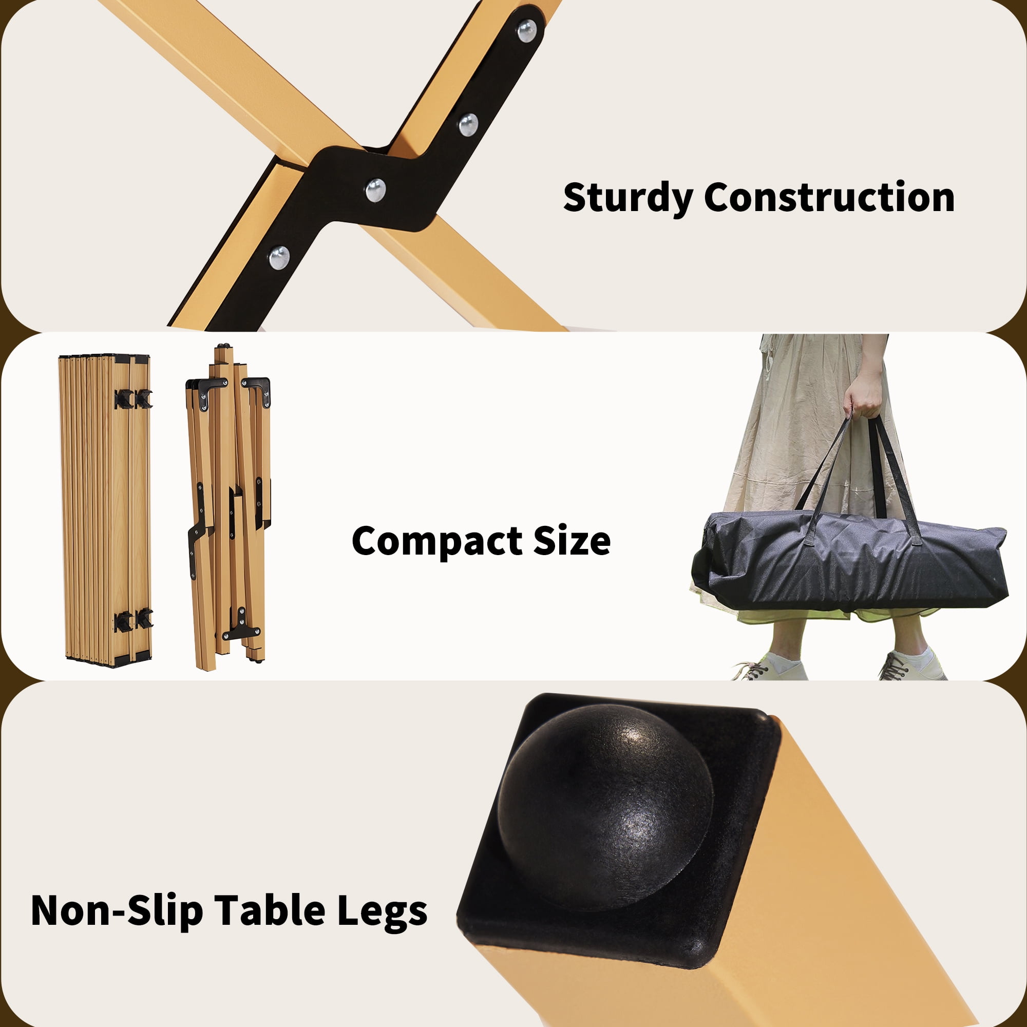 47.3" x 23.2" x 17.7" Portable Roll-Top Camping Table, Rectangle Picnic Folding Table with Carry Bag