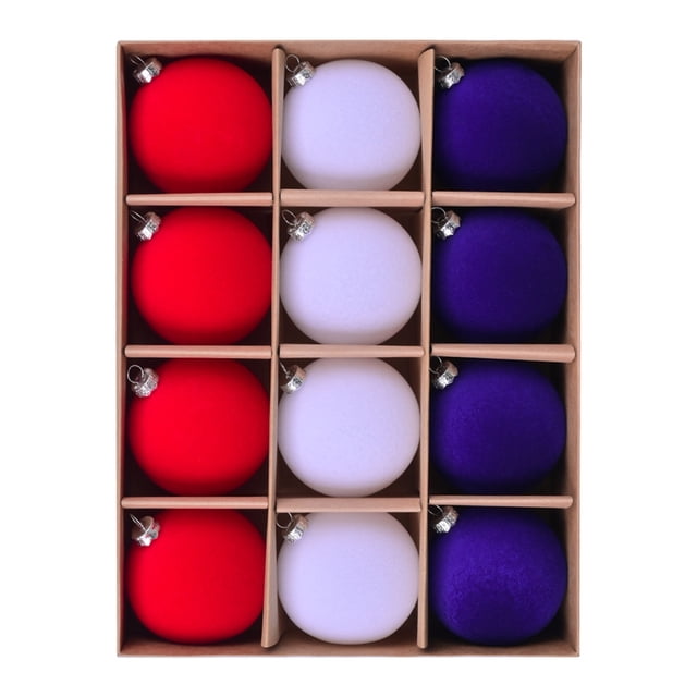 12 bolas navideñas de terciopelo para árbol de Navidad, de plástico, para el Día de la Independencia, 36 pulgadas.
