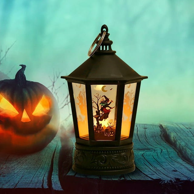 XYAIYT Halloween LED Candle Lights Battery Operated Hanging Lantern Spooky Decoration Realistic Fire Effect Pumpkin Witch Skull Pattern Porch Party Lights