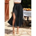 thumbnail image 5 of Women'S High Waist Solid Midi Skirt with Split Thigh and Pleated Paperbag Waist Black XL, 5 of 9