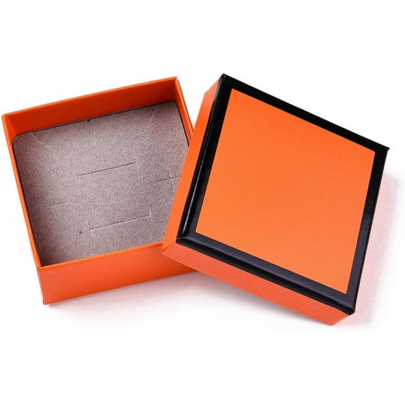 4Pcs Cardboard Jewelry Boxes with Black Sponge Square Jewelry Gift Boxes Dark Orange Jewelry Storage Boxes for Bracelets Earrings Necklaces Jewelry Gift Packaging 7.45x7.45x3.3cm 4pcs