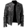 thumbnail image 2 of Autumn Winter Men Stand Collar Zipper Faux Leather Motorcycle Jacket Short Coat, 2 of 9