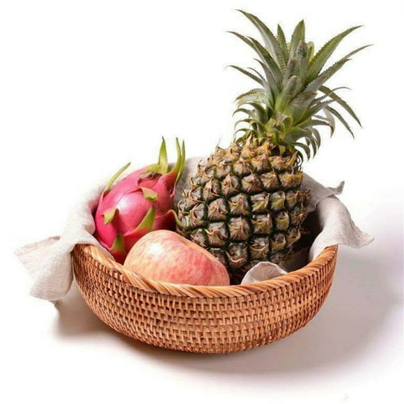 Kitchen Utensil Set Round Keys Basket Bowl For Entryway Hand Woven Wicker Storage Basket Rattan Decorative Basket Fruit Candy Cake Food Serving Basket Tray For Keys Wallet Cell Phone And More, Khaki