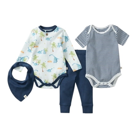Burt's Bees Baby Organic Cotton 4-Piece Outfit Set Navy / Dinosaur