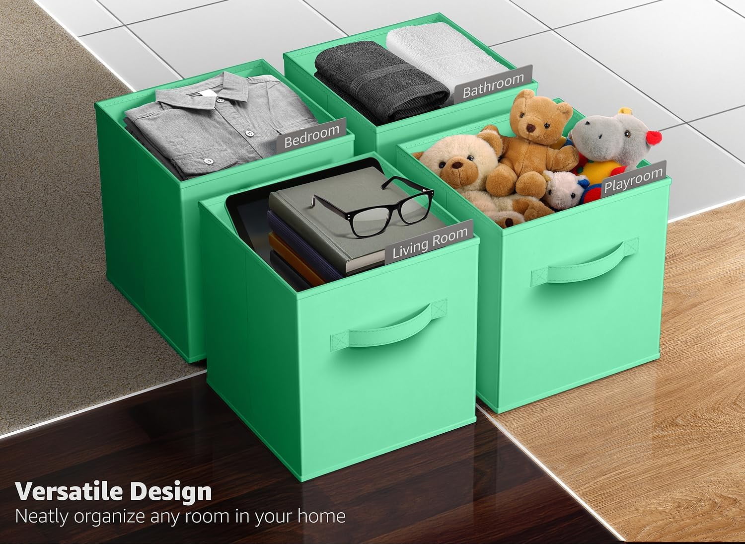 Sorbus Collapsible Fabric Cube Storage Bin (10.5" x 10.5"), Teal