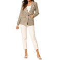 thumbnail image 3 of INSPIRE CHIC Women's Blazers Notched Lapel Long Sleeve One Button Plaid Blazer L Khaki, 3 of 9