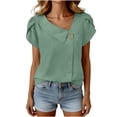thumbnail image 6 of 100% Cotton Blouses for Women V-Neck Button Short Sleeve Shirts Solid Color Pullover Casual Plus Size Summer Tops,Size S-2XL, 6 of 6