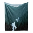 thumbnail image 1 of Woodsy Soft Flannel Fleece Throw Blanket, Mountainous Scene with Forest and River, Cozy Plush for Indoor and Outdoor Use, 50" x 70", Petrol Blue Dark Teal, by Ambesonne, 1 of 5