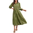 thumbnail image 3 of Womens Casual 3/ 4 Sleeve Shirt Dress Button Down V Neck Tiered Collared Flowy Maxi Dress, 3 of 6