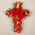 thumbnail image 5 of Harlier Tuilps Crosses Wreath, Easter Cross Wreaths for Front Door, Artificial Spring Easter Wreath, Religious Crosses Wreath Sign with Ribbon Bow for Indoor Outdoor Porch Window Decor, 5 of 9