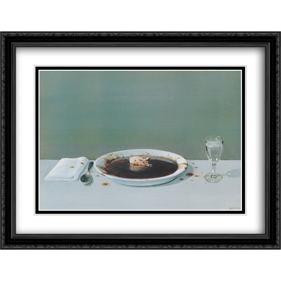 Pig in Soup 2x Matted 32x24 Large Black Ornate Framed Art Print by Michael Sowa