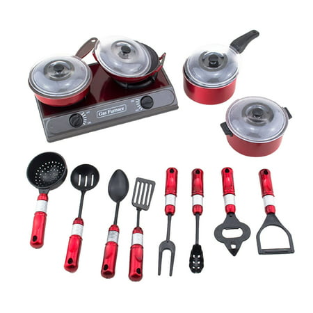 13Pcs Kids House Kitchen Toy Cooking Food Dishes Cookware Pretend & Play Kitchen Playset Battery