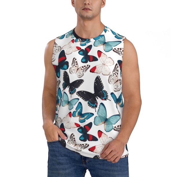 Balery Butterfly Camisetas sin mangas para hombre, absorbe la humedad y protege contra el mal olor.-Large