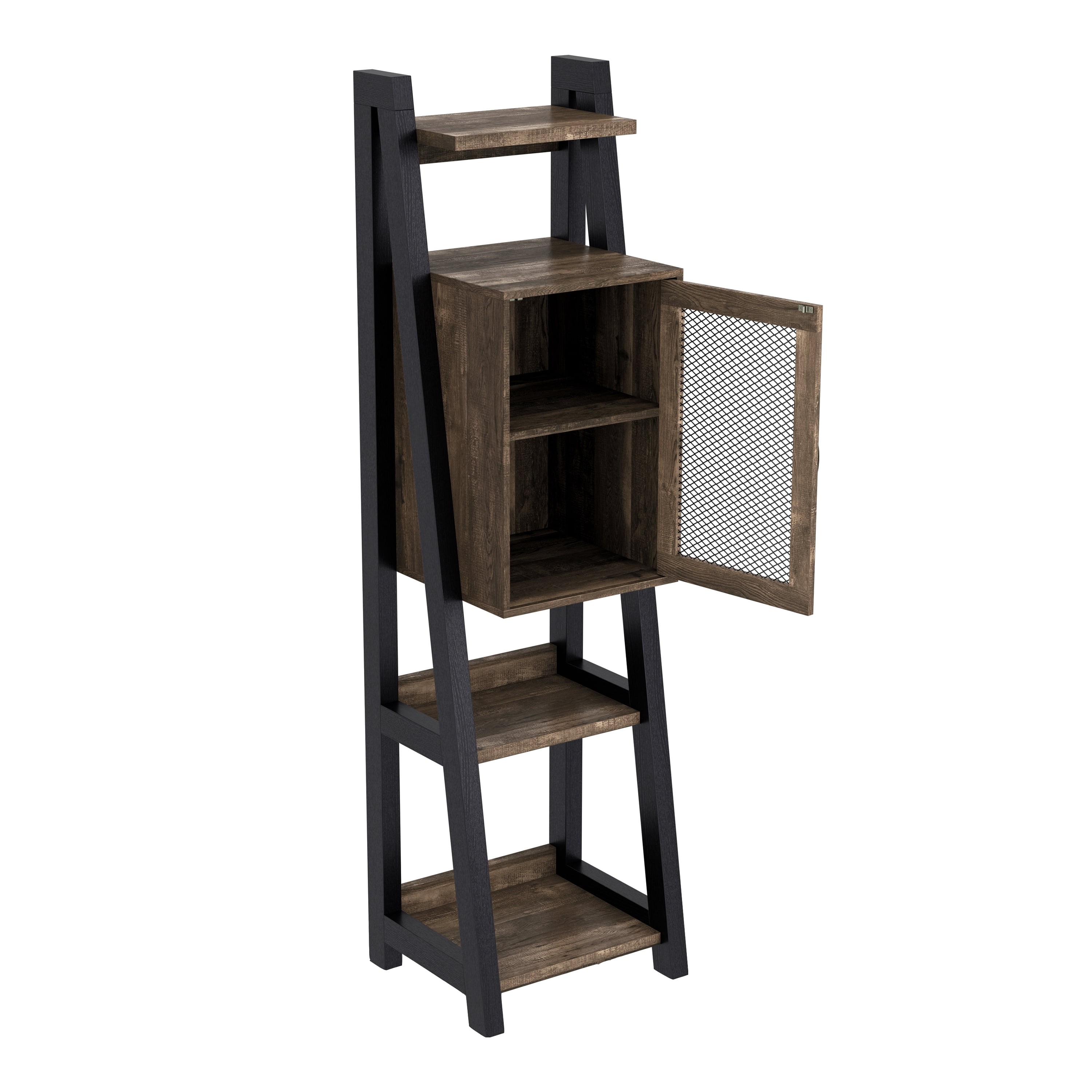 Furniture of America Zala Adjustable Shelf Wood Reclaimed Oak Tower Cabinet