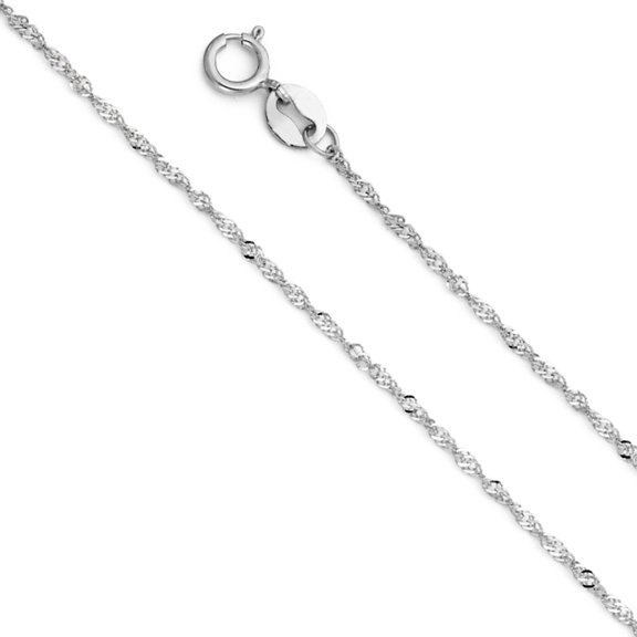 14k White Gold 0.9mm Twisted Curb Solid Singapore Chain Link Necklace 16" Jewelry Female Unisex