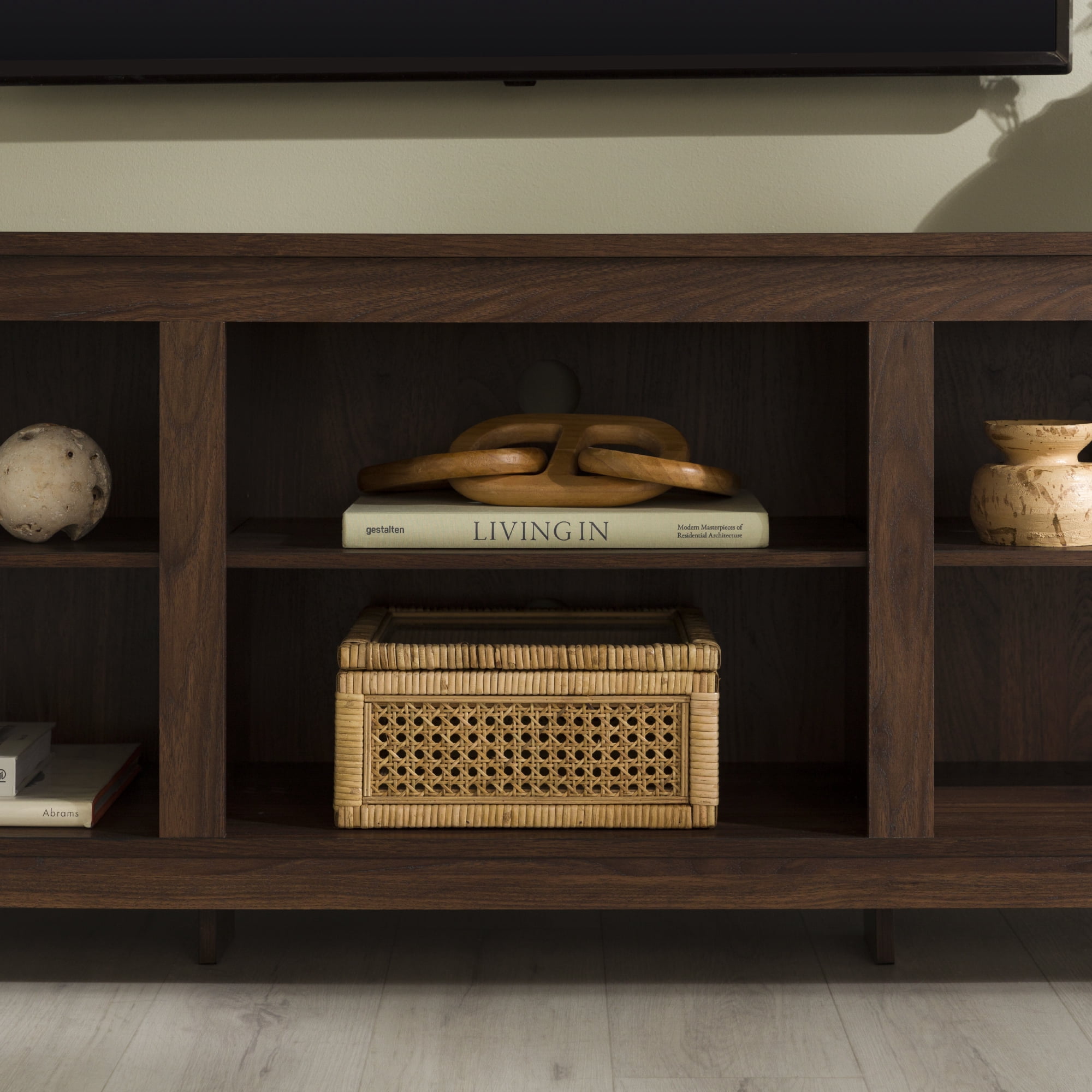 Woven Paths Open Storage TV Stand for TVs up to 80", Dark Walnut