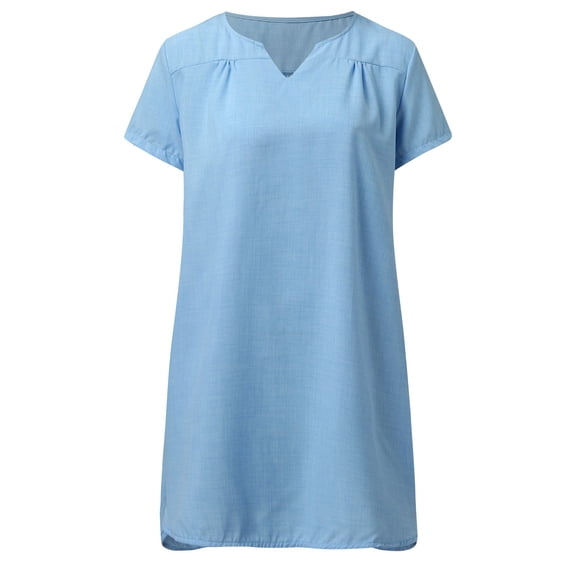 WEIGFI Womens Summer Dresses Short Sleeve Casual Homewear Outdoor Loose Fit Dress Solid Color Crew Neck Lightweight Stylish Beach Sundress,BU1,XXXL