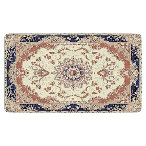 Retro Door Mat, 17 X 30 Inch Bohemian Orange Floral Patterned Carpet Welcome Doormat Decorative Home Floor Mat, Non Slip Rubber Back and Strong Water Absorption for Outdoor Indoor Entrance Decor