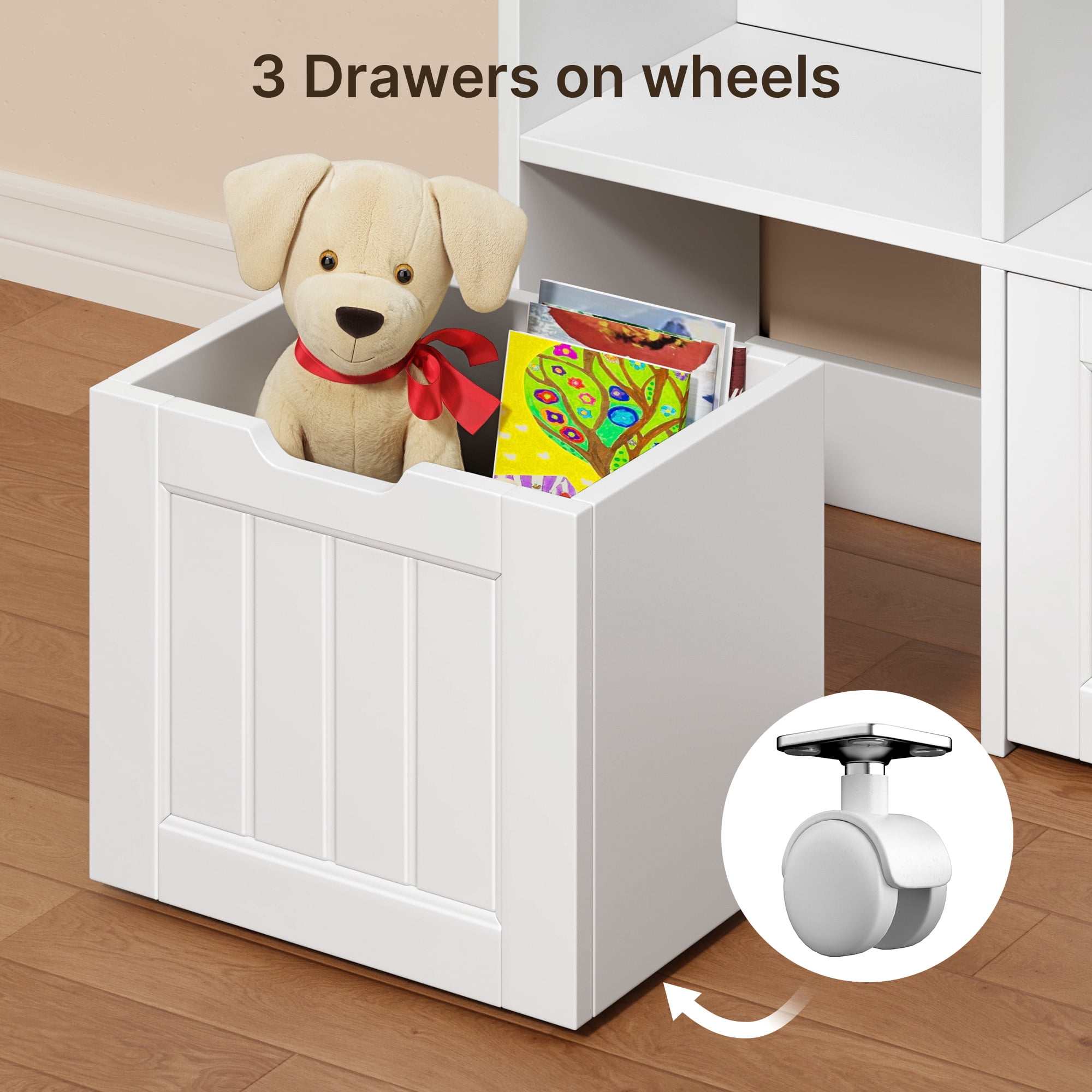 Toy Storage Organizer, Lofka Kids Bookcase with 3 Movable Drawers and 6 Open Shelves  for Nursery, Kids' Bedroom & Home, White