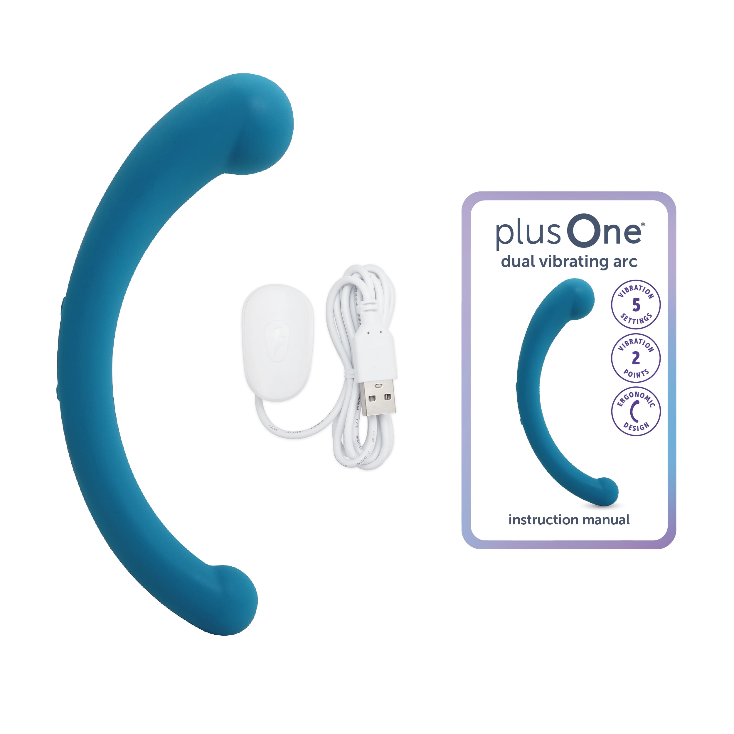 plusOne Vibrating Dual Arc Massager, 10 Vibration Settings,& Waterproof