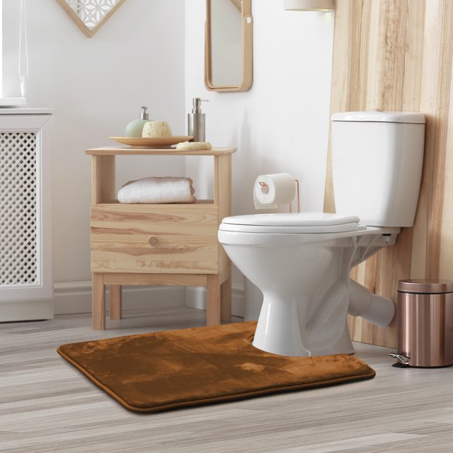 1 Contour Clara Clark Bath Mat Bathroom Rug - Absorbent Memory Foam Bath Rugs - Non-Slip, Thick, Cozy Velvet Feel Microfiber Bathrug, Plush Shower, Toilet- Floor Bathmats Carpet - Brown - 24"x19"