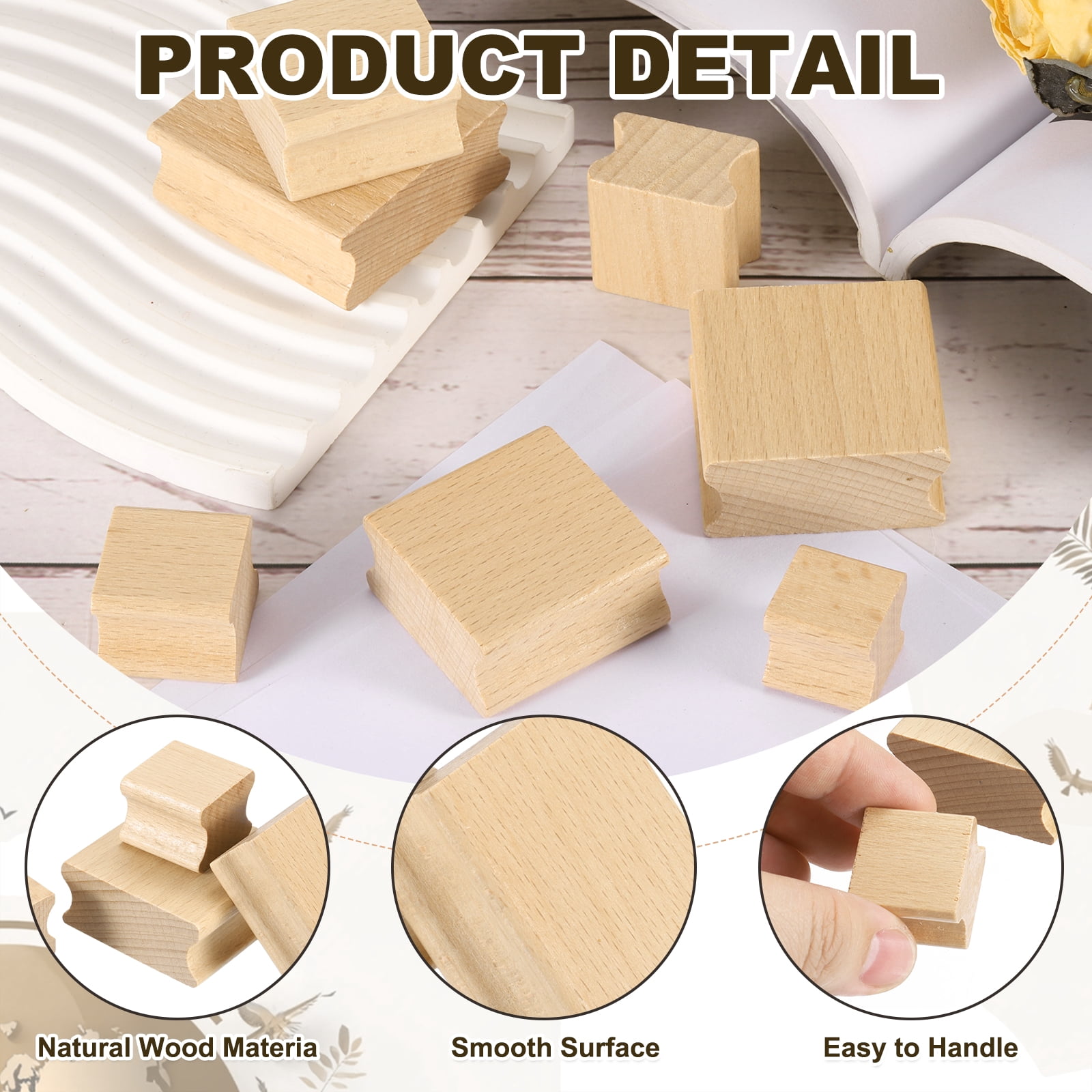 Unique Bargains Wooden Stamp Block Blank Rubber Mounts Handle Hard Wood Blocks 2"x2"x0.8