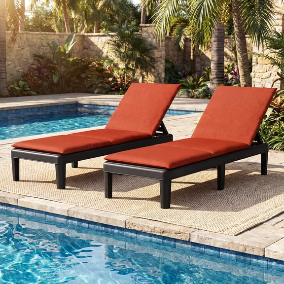 Gymax 2PCS Patio Lounge Chair Recliner Chair w/ 3-Position Adjustable Backrest & Cushion Black & Orange