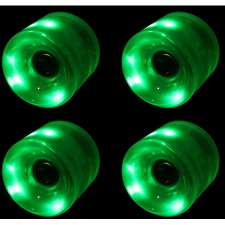 LED Skateboard Wheels 65MM GREEN Glow Cruiser Longboard LIGHTS + ABEC 9 (Best Cruiser Board Bearings)