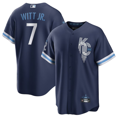 thumbnail image 1 of Camiseta de béisbol clásica de Bobby Witt Jr. de los Kansas City Royals, Navy City Connect, con número de estrella bordado.-XXL, 1 of 2