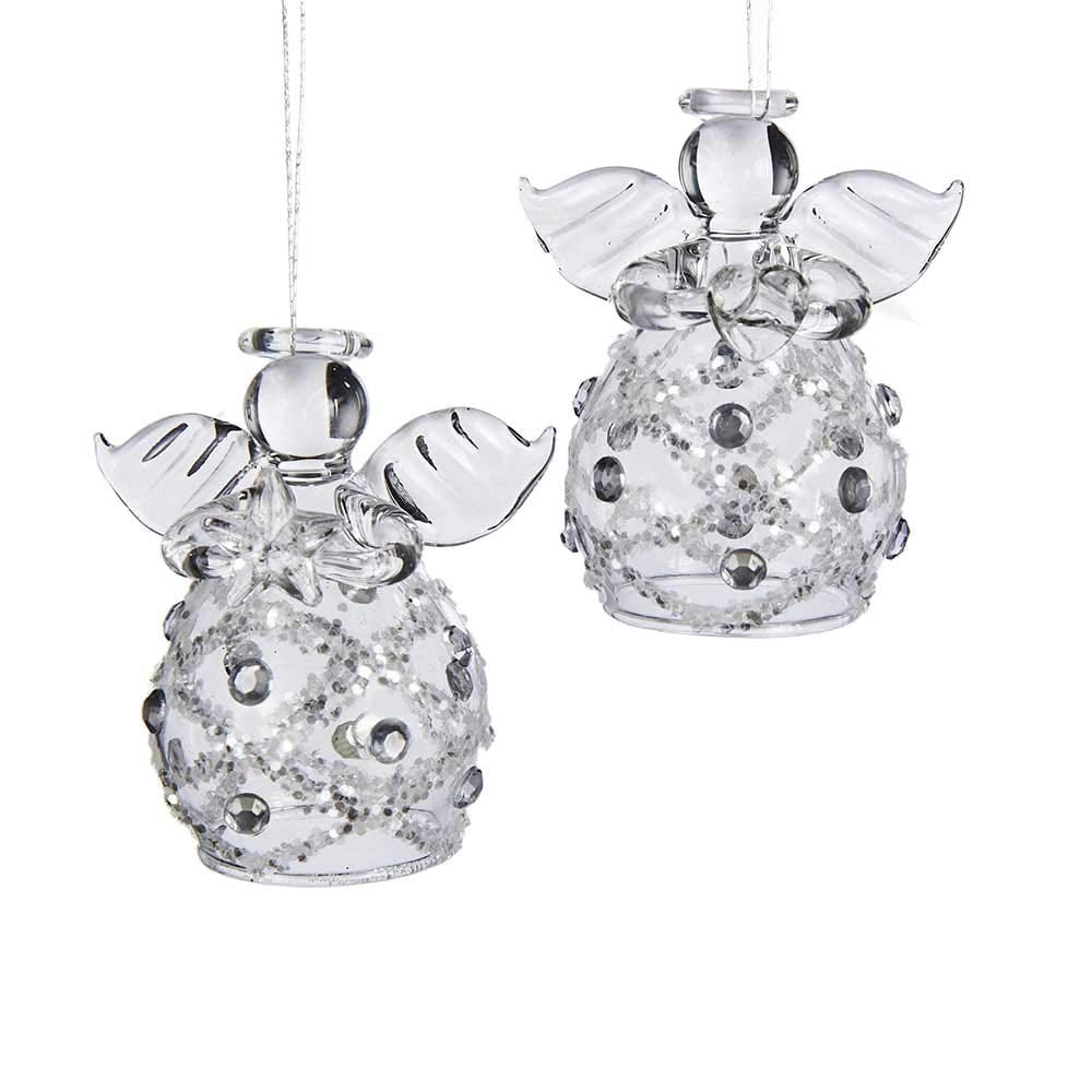 Sparkle Glass Angel Ornaments with Small Wings - Set of 6