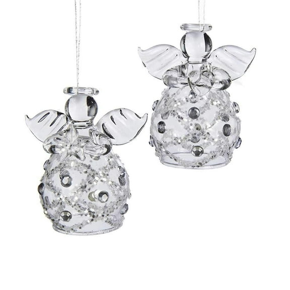 Kurt Adler Set of 4 Clear Glass Angel Christmas Ornaments – 2.2-Inch Elegant Holiday Décor