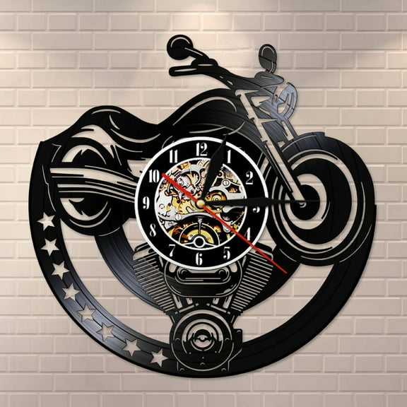 YanGxx Motorcycle Vinyl Record Wall Clock Garage Unique Art Design Vintage Watch Timepiece Man Cave Workshop Decor Motorbikers Gift