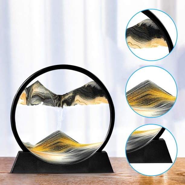 Imagen de arte de arena en movimiento, vidrio redondo, reloj de arena 3D, paisaje de arena de mar profundo en movimiento, marco de arena que fluye, 7 pulgadas para decoración del hogar, azul LingWen 8390613740120