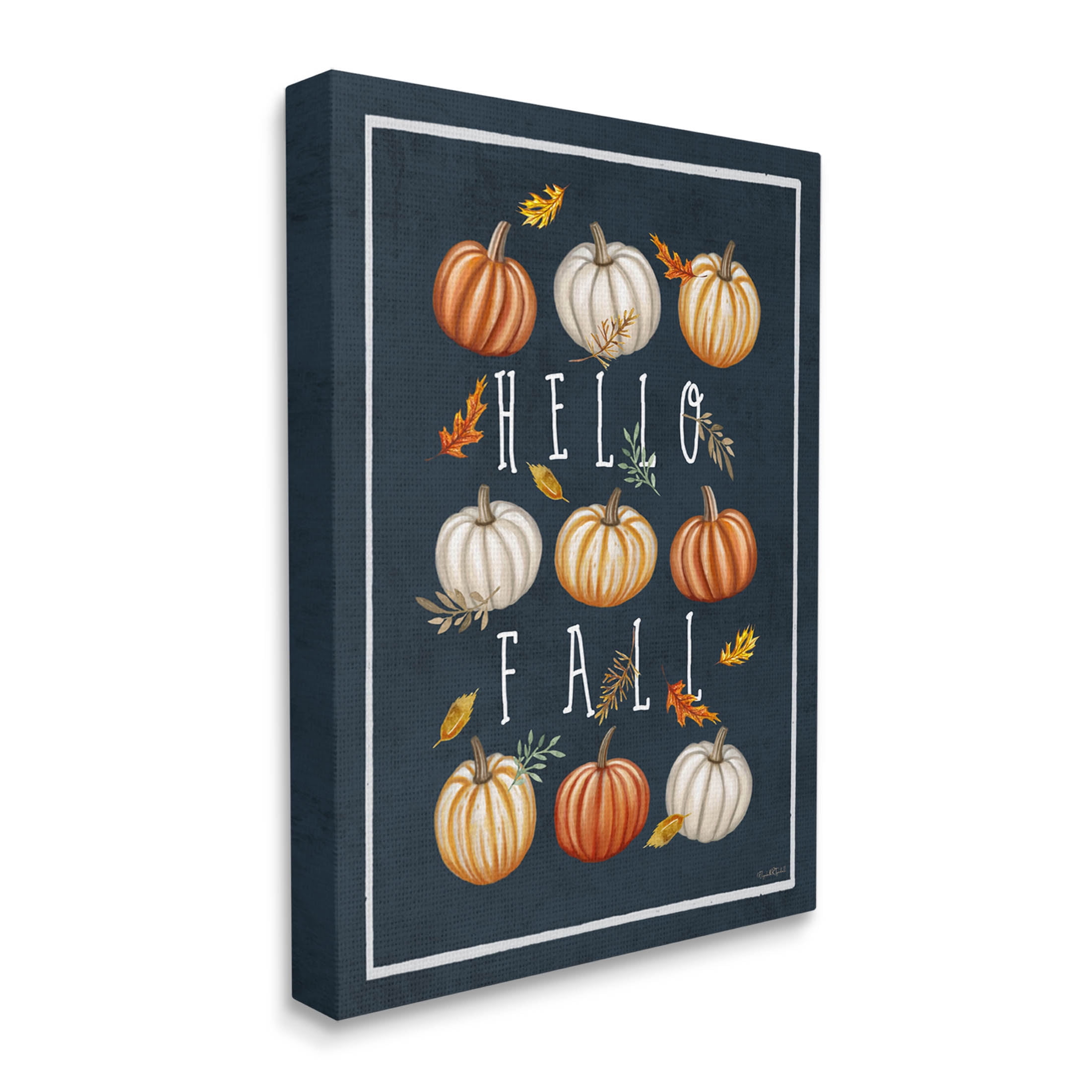 Stupell Industries Hello Fall Mixed Pumpkins Graphic Art Gallery Wrapped Canvas Print Wall Art, Design by Elizabeth Tyndall