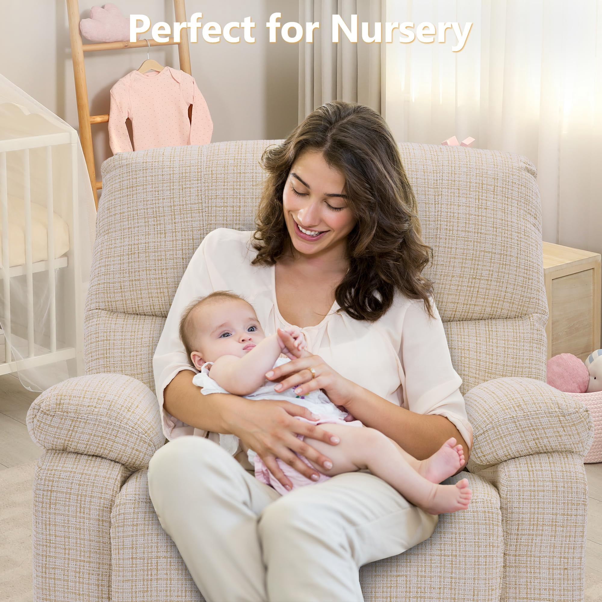Power Recliner Chairs for Adults, Swivel Rocker Recliner Chair, Adjustable Electric Recliner with USB Port, Rocking Chair Nursery, Small Recliner for Living Room, Beige