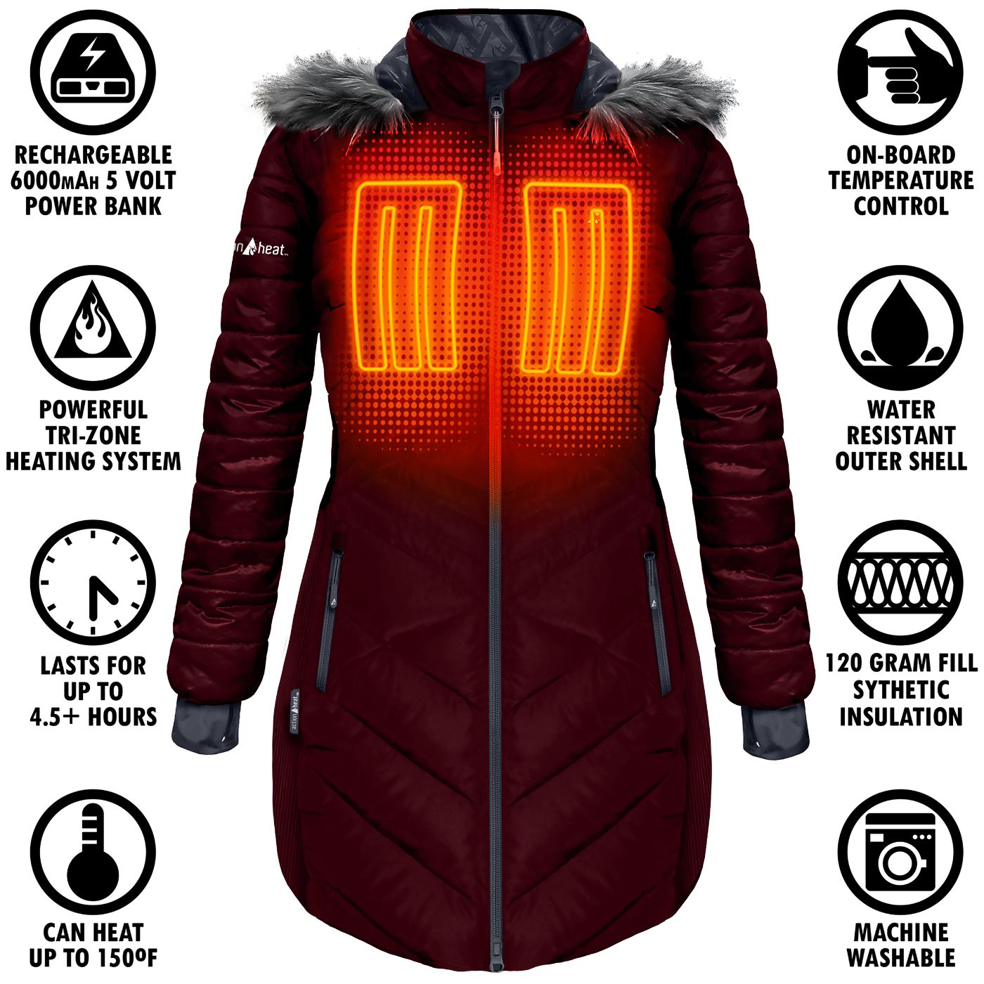 5V Battery Heated Long Puffer Jacket 