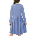 thumbnail image 7 of Annhoo Dresses for Girls Kids Solid Color Long Sleeve Casual Pleated Clothes Trendy Crew Neck Fall Winter Outdoor Dress 4-14Y, 7 of 7