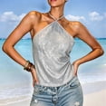 thumbnail image 2 of Bibifish Womens Tank Tops Crisscross Halter All Over Sequin Draped Front Summer Sleeveless Camisole Slim Fit Nightclub Party Tops, 2 of 8