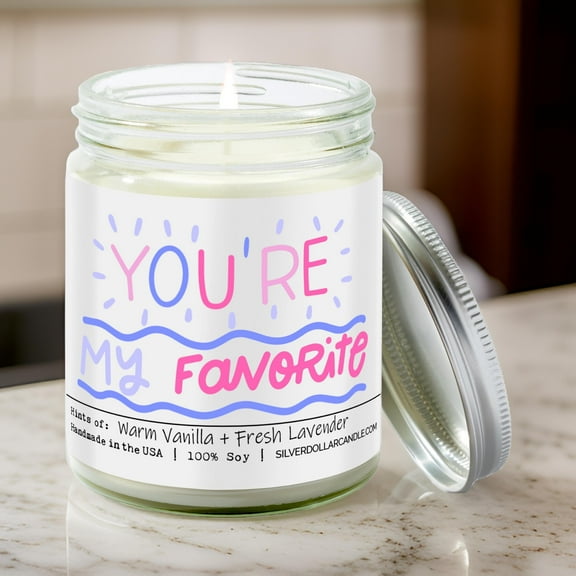 You're My Favorite Candle - Love/Anniversary/Valentine's Day Candle - Love Candle Lavender & Vanilla Scented Candle, 9oz Hand-Poured Soy Wax, Cozy & Calming Aroma, Eco-Friendly Glass Jar