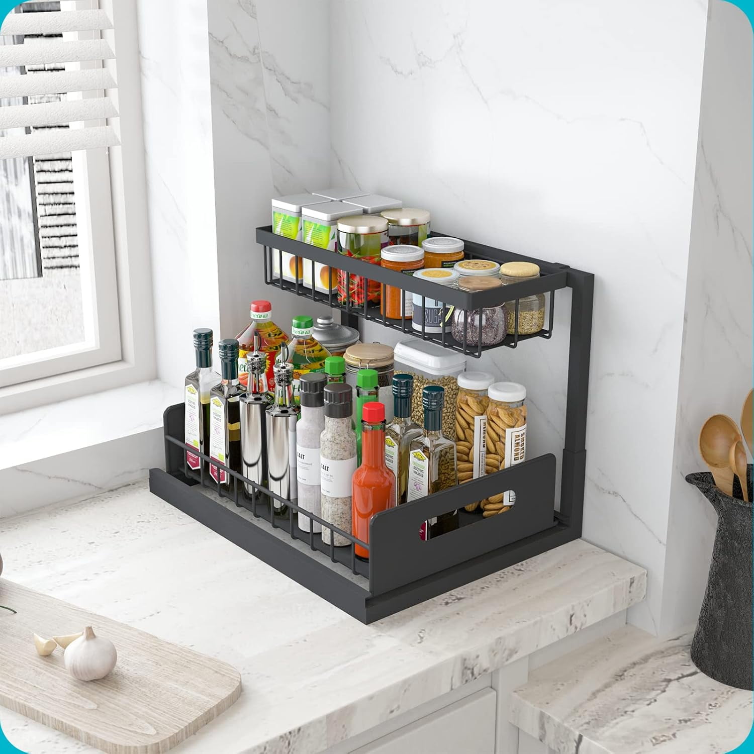 2 Pack Under Sink Organizer and Storage, Pull Out Cabinet Organizer Slide Out Sink Shelf Cabinet Storage Shelves, Under Sink Storage for Kitchen Bathroom Cabinet