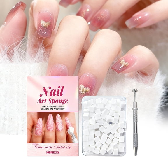 100-Piece Nail Art Sponges, Soft White Fine Texture Gradient Nail Sponges for Salon & DIY Manicures, No Flaking Nail Art Tools, Includes 1 Set