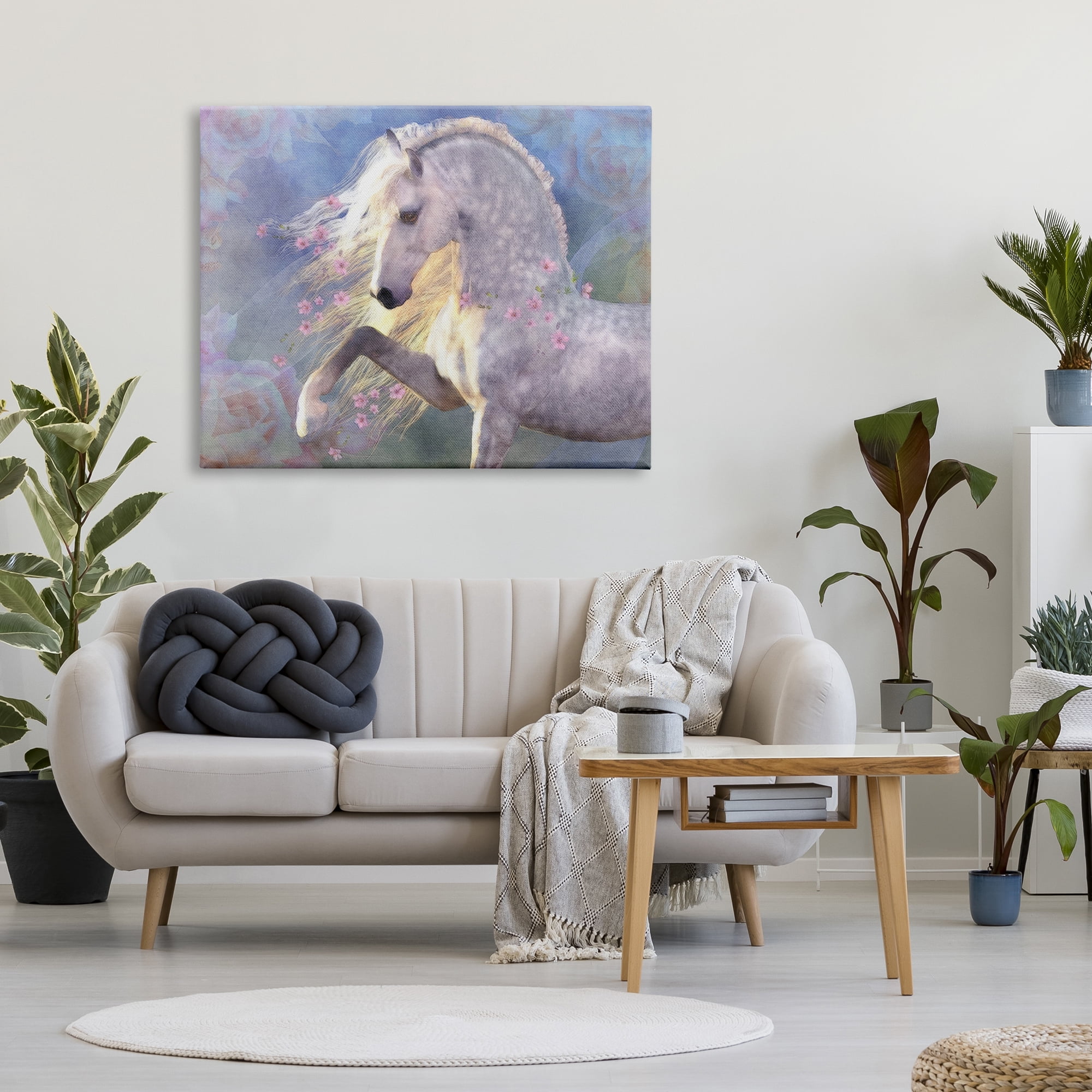 Stupell Industries Encantada Floral Horse Animals & Insects Painting Gallery Wrapped Canvas Art Print Wall Art, 48 x 36