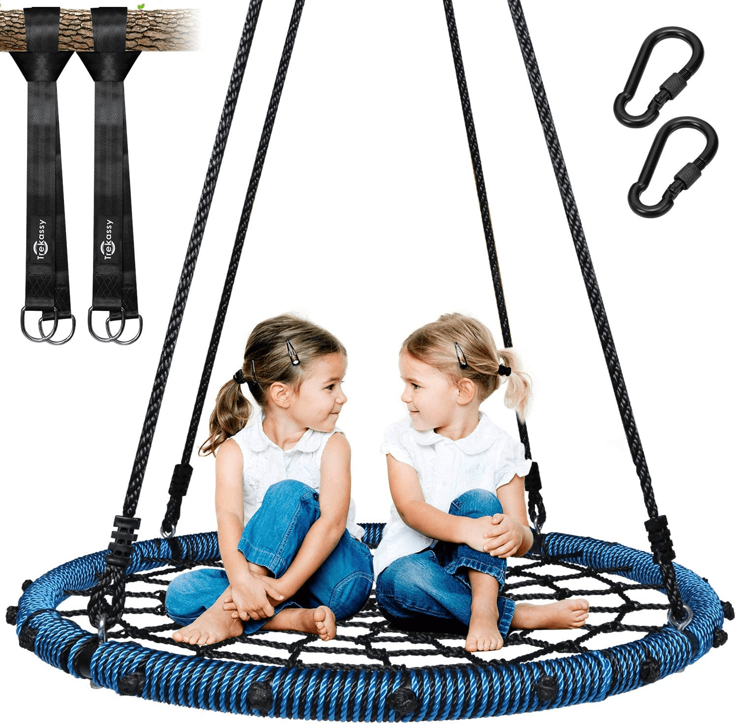 2pcs 10ft Tree Hanging Straps Trekassy 700lb 40 Inch Saucer Tree Swing for Kids Adults 900D Oxford Waterproof with Swivel Steel Frame and Adjustable Ropes--Blue 