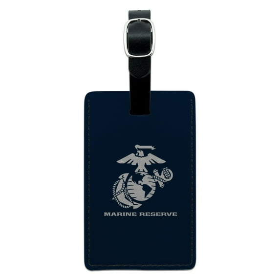 Marine Reserve MARFORRES USMC Blue White Logo Officially Licensed Rectangle Leather Luggage Card Suitcase Carry-On ID Tag