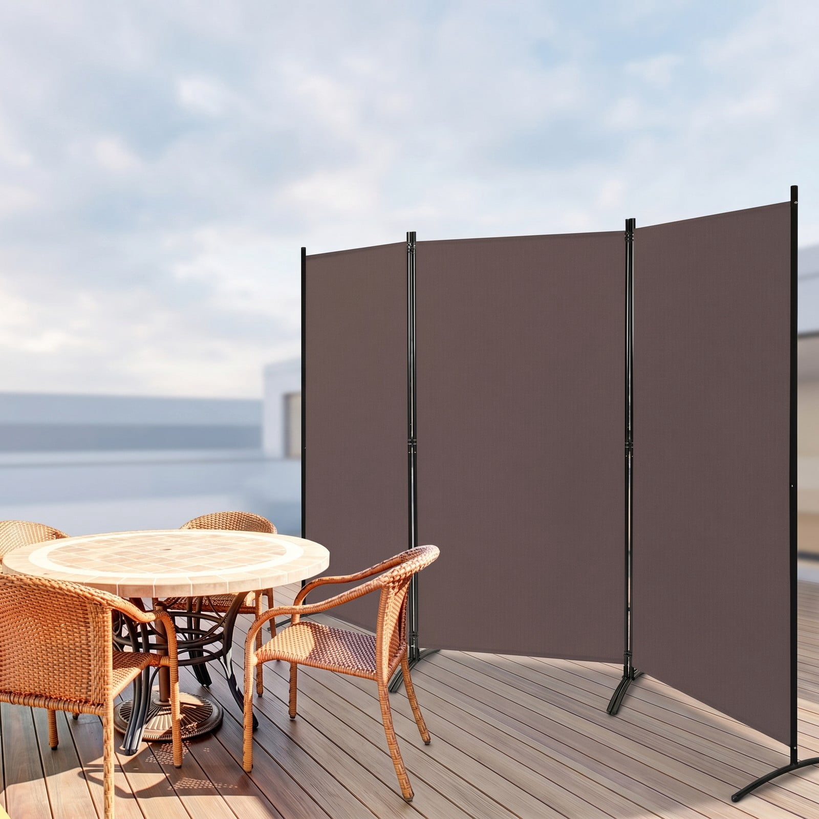 ALPULON 3-Panel Room Divider Folding Privacy Screen, 6 FT Freestanding Partition Panel Screen with Durable Hinges and Steel Base for Office, Bedroom, Home Decor, Brown