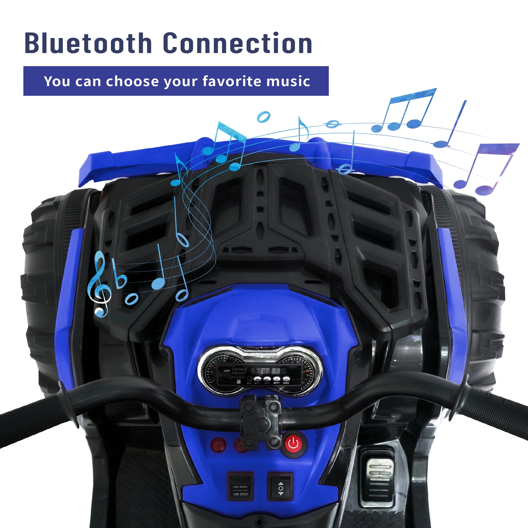 BKIRNP 24V Kids Ride-On ATV Off-Road Quad Car 6mph Electric Car with 2 Speeds and Bluetooth Music