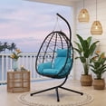 thumbnail image 2 of FFZ Outdoor Swing Egg Chair with Stand, 350Lbs Heavy-Duty Wicker Egg Hanging Patio Chairs for Outside, Comfy Porch Swinging Chair with Thick Cushion Balcony Backyard Bedroom Indoo, 2 of 11